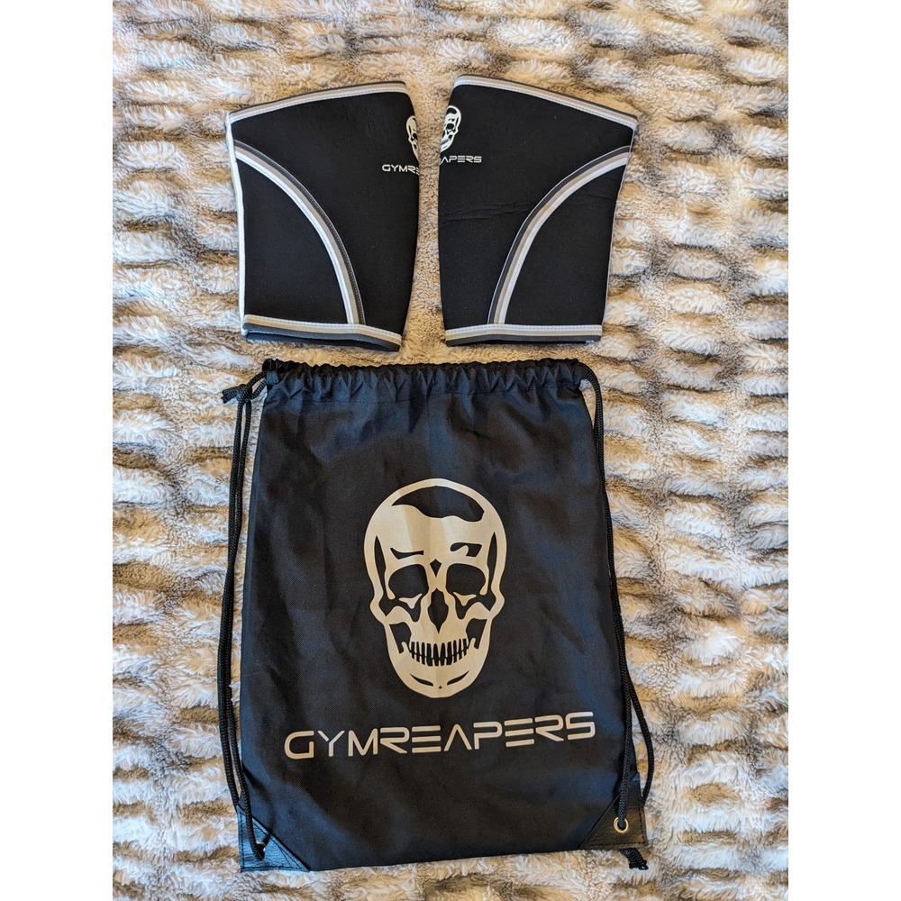 Gymreapers 7mm Knee Sleeves Compression Support Black Skull Large with Bag